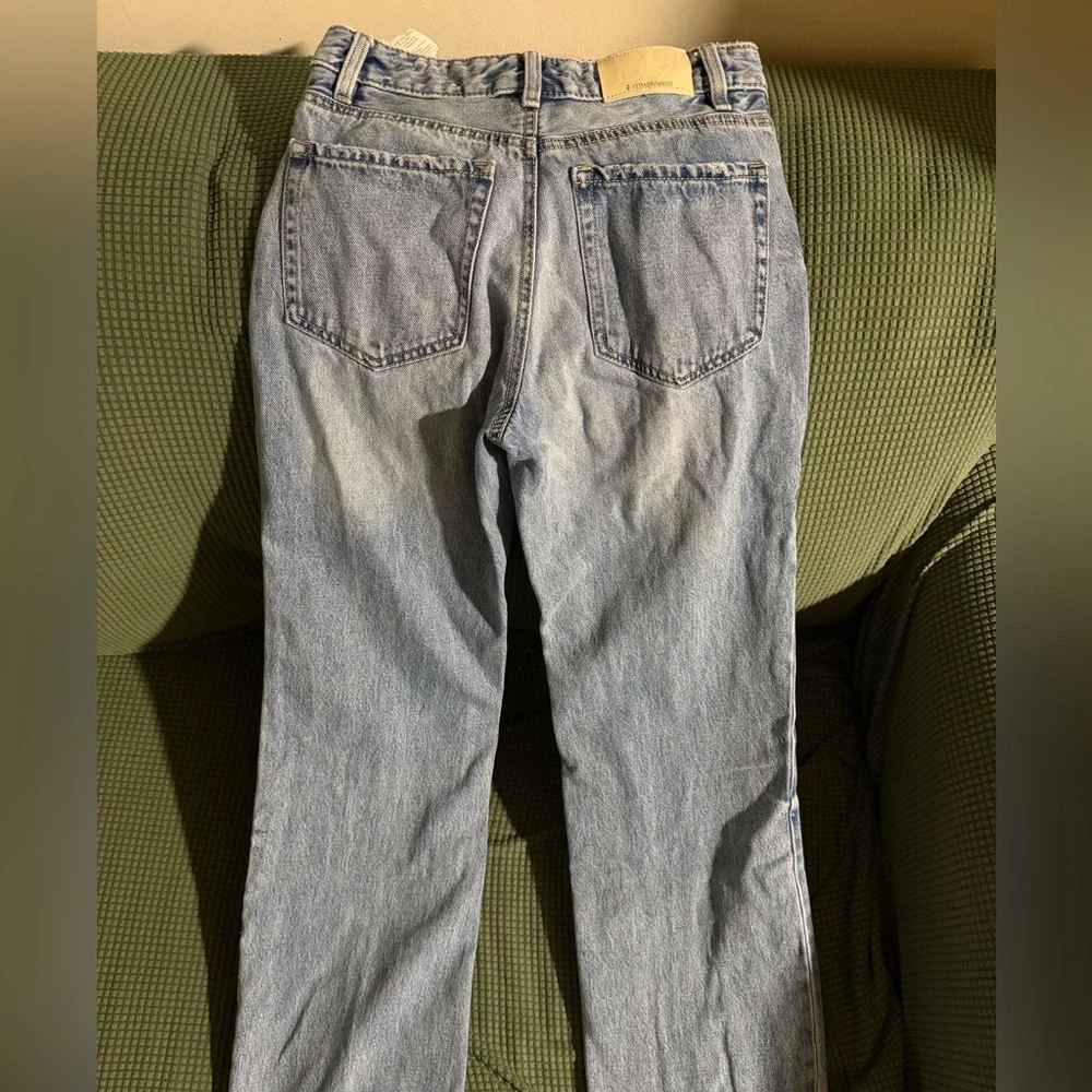 Stradivarius Tall D92 Cuffed Denim Straight Leg Jeans - Medium Wash - Picture 2 of 3